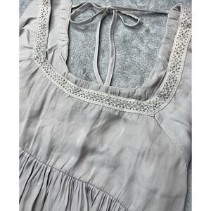 Womens Brown Mustard Seed Peasant Long Sleeve Top Blouse Size Small‎ Back Tie